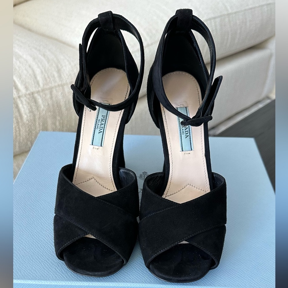 PRADA Calzature Donna Camoscio Black Suede Wedges, Authentic